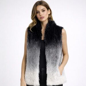 Ivanka Trump Ombré Faux Fur Vest Black Gray White